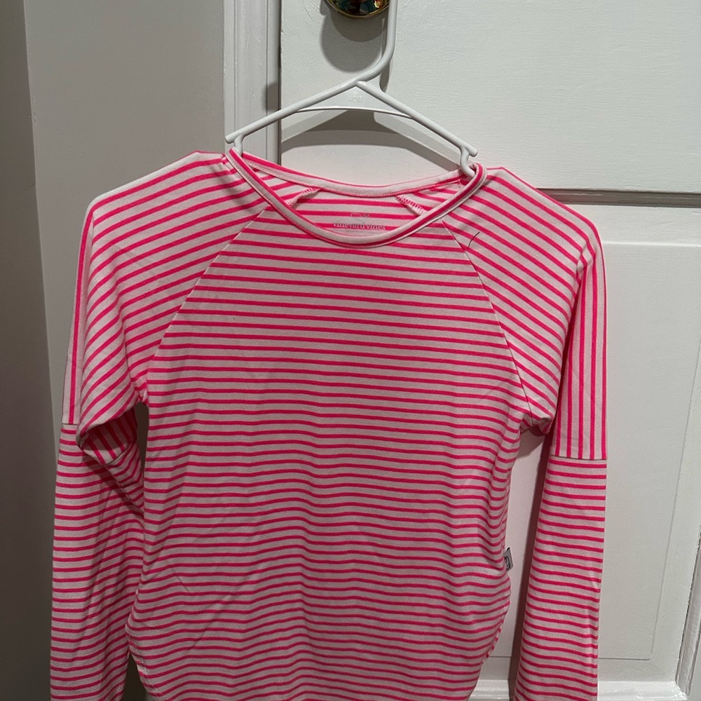 Pink and White Striped Long Sleeve Top
